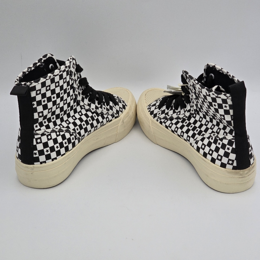 Zara Lace-Up High-Top Canvas Sneakers, Black/White Checkered pattern with stars - Picture 9 of 15